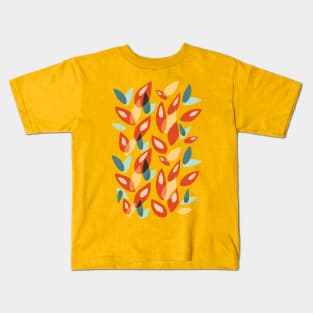 Orange Blue Yellow Geometric Autumn Leaves Kids T-Shirt